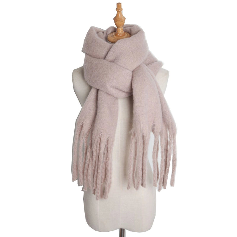 Autumn And Winter New Women's Shawl Long Tassel Thick Grass Green Thick Solid Color Scarf Multi-color Optional