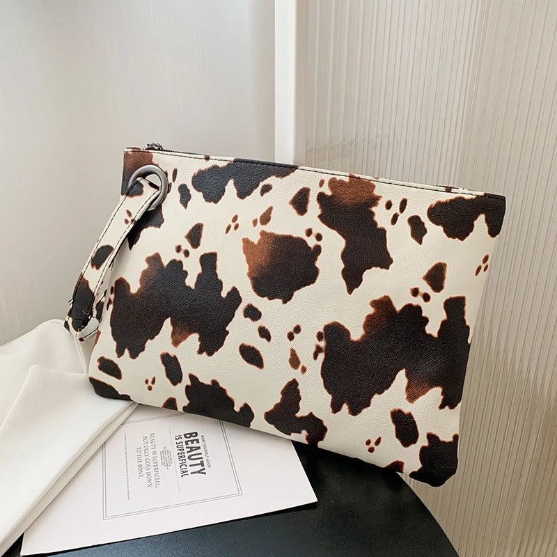 Women's Small Pu Leather Cows Zebra Leopard Vintage Style Classic Style Square Zipper Clutch Bag