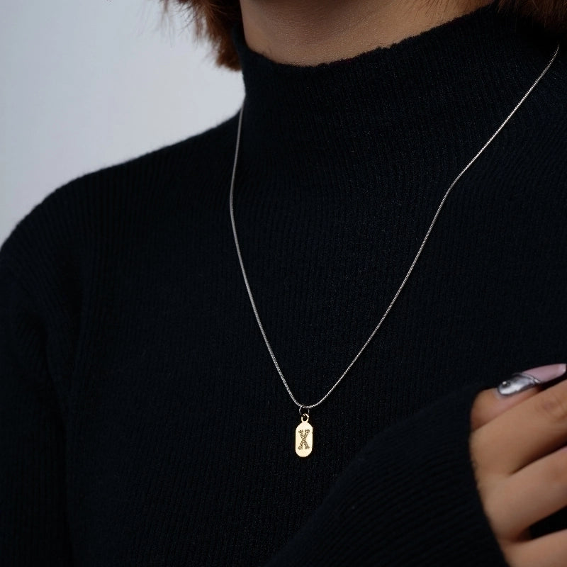 304 Stainless Steel Titanium Steel Gold Plated Minimalist Plating Chain Inlay Letter Zircon Pendant Necklace