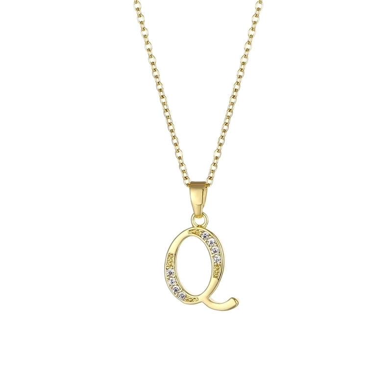 Stainless Steel Titanium Steel 18K Gold Plated Fashion Plating Inlay Letter Zircon Pendant Necklace