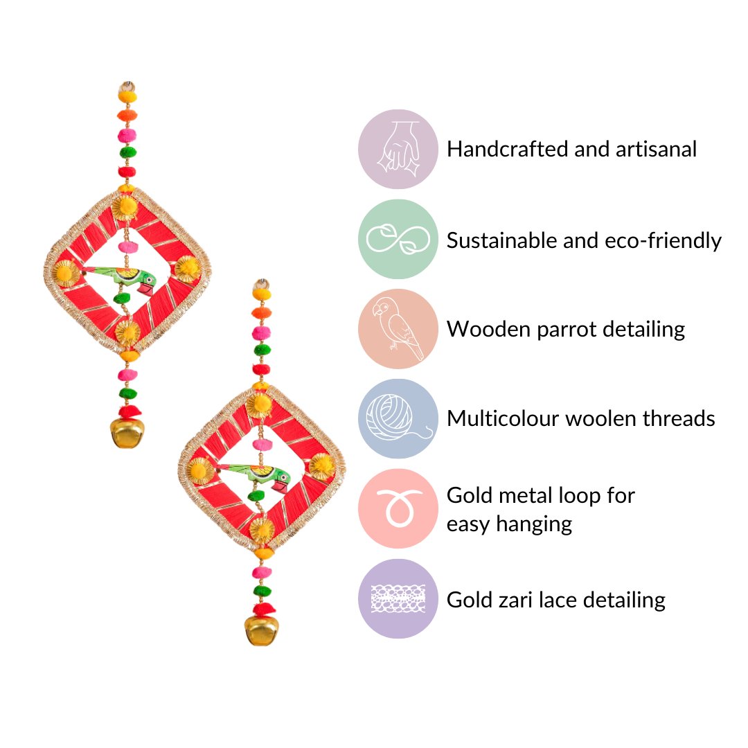 Festive Bell Multicolour Wall Hanging Set of 2