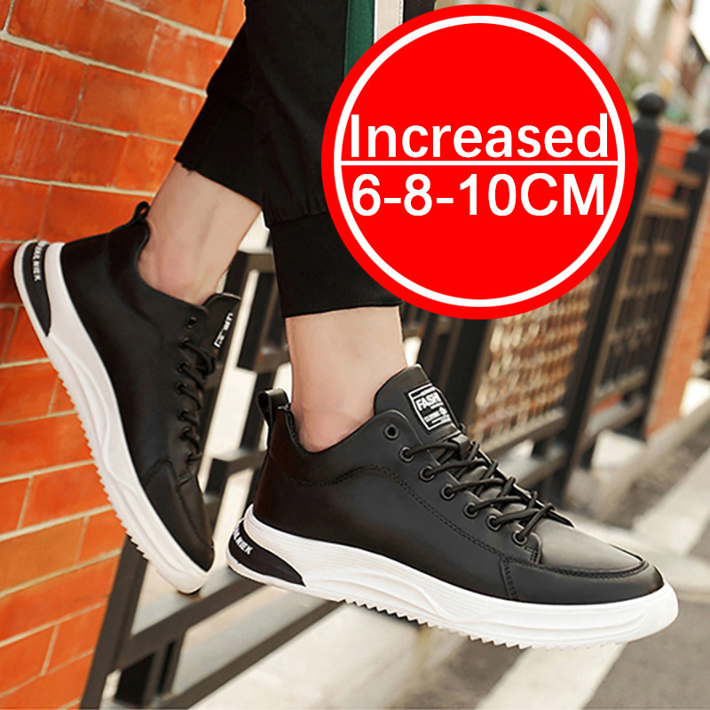 Fashion Genuine Leather Men Skataboard Shoes Elevator 6/8CM Height Increase Sports Hollow Breathable Sneakers Heightening Shoes