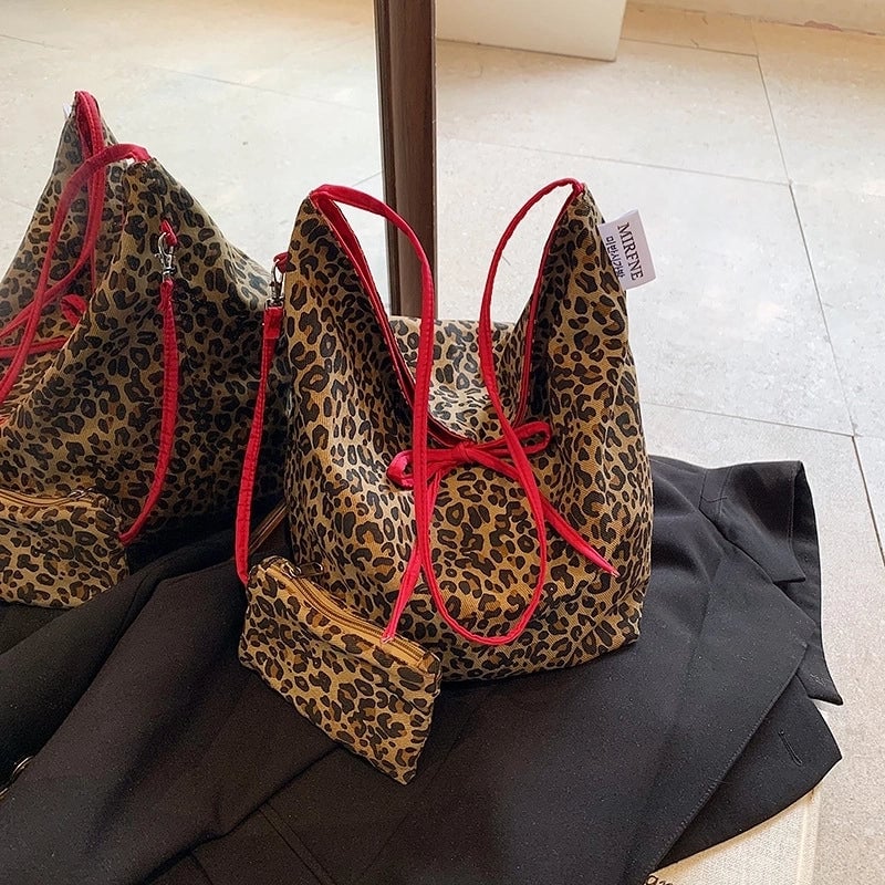 Women's Nylon Leopard Vintage Style Classic Style Square String Bag Sets Crossbody Bag