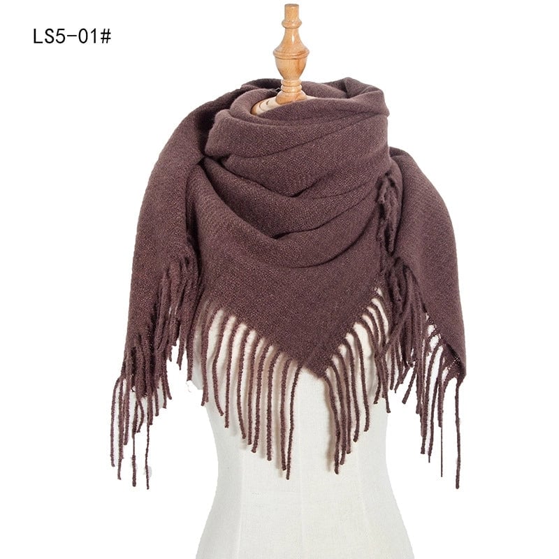New Circle Yarn Stripe Plaid Polyester Long Tassel Bristle Square Scarf Female Men's Scarf Shawl