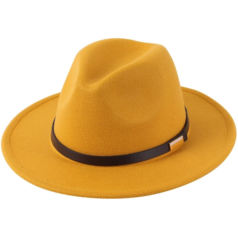 Style Vintage Solid Color Flat Rim Jazz Hat Men's British Belt Decorative Big Brim Top Hat Women