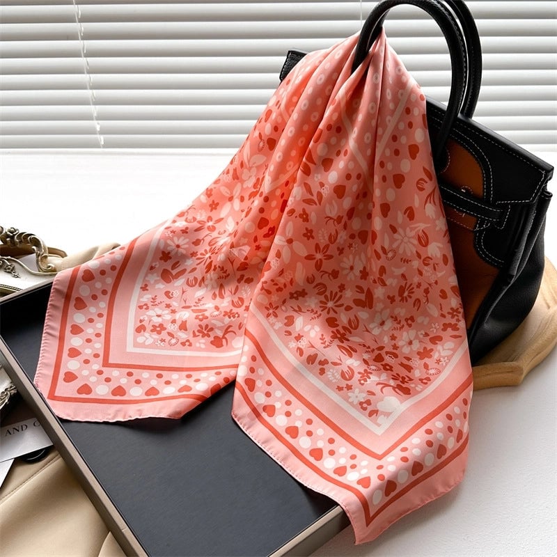 Unisex Casual Minimalist Stripe Flower Polyester Satin Printing Silk Scarf