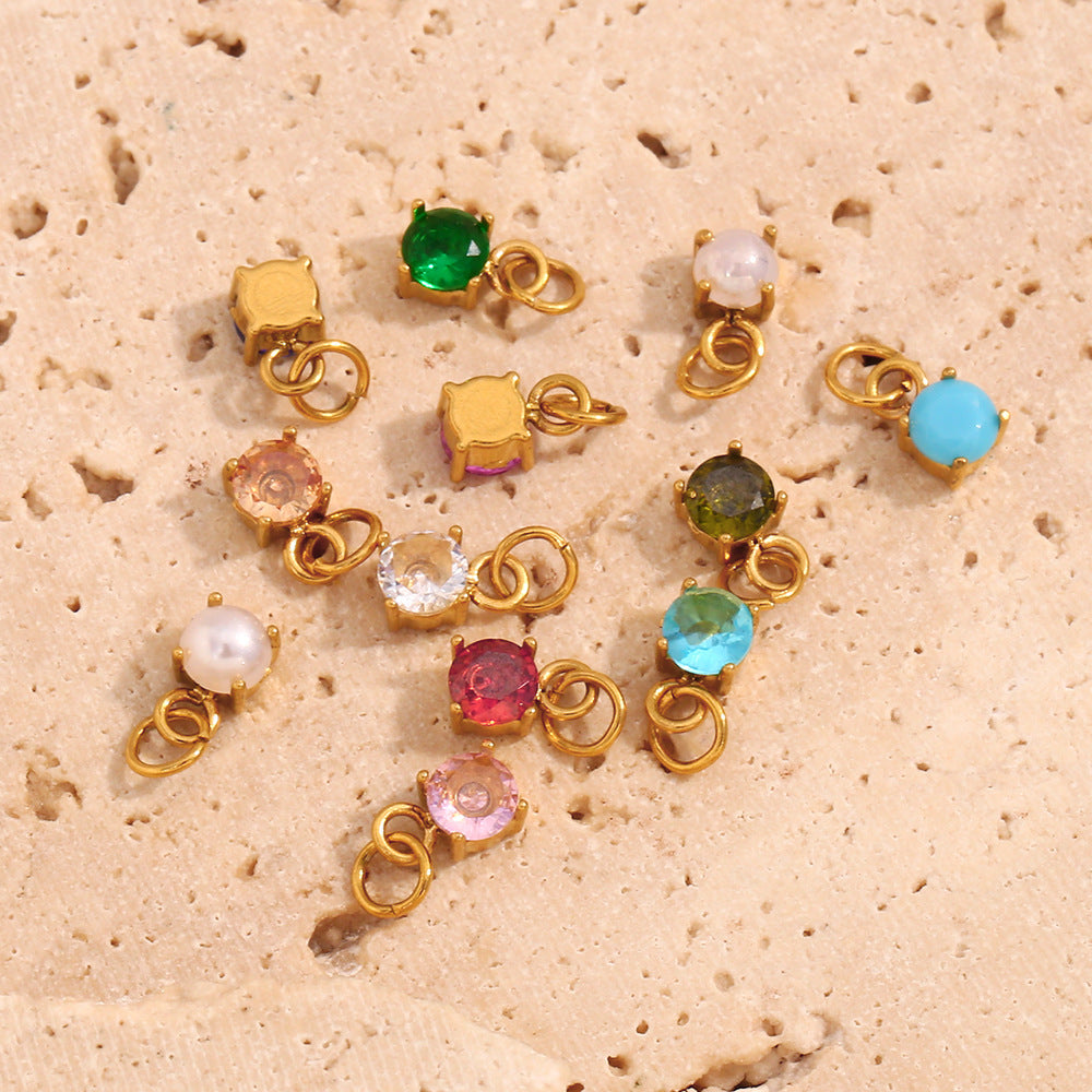 Simple And Versatile Colorful Diy Accessories Pendant Stainless Steel Plated 18K Gold Small Gemstone Pendant