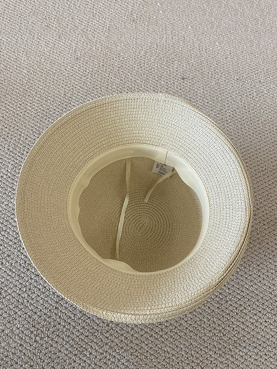 Women Summer Straw Knit Dot Bowknot Sunproof Hat