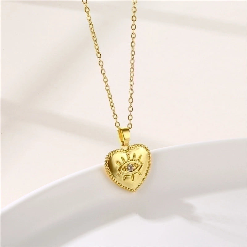 Stainless Steel Titanium Steel 18K Gold Plated INS Style Plating Inlay Sun Heart Shape Whale Zircon Pendant Necklace
