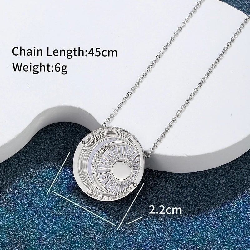 304 Stainless Steel 18K Gold Plated Raw Steel XUPING Minimalist Inlay Sun Moon Artificial Gemstones Pendant Necklace