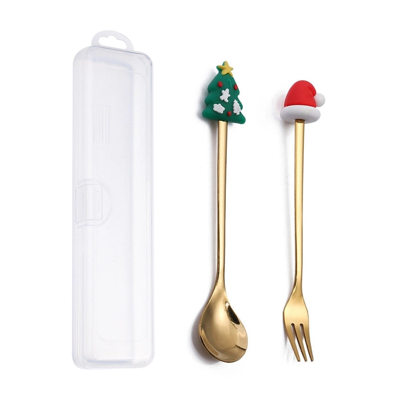 Christmas Cute Animal Santa Claus Stainless Steel Tableware 2 Pieces