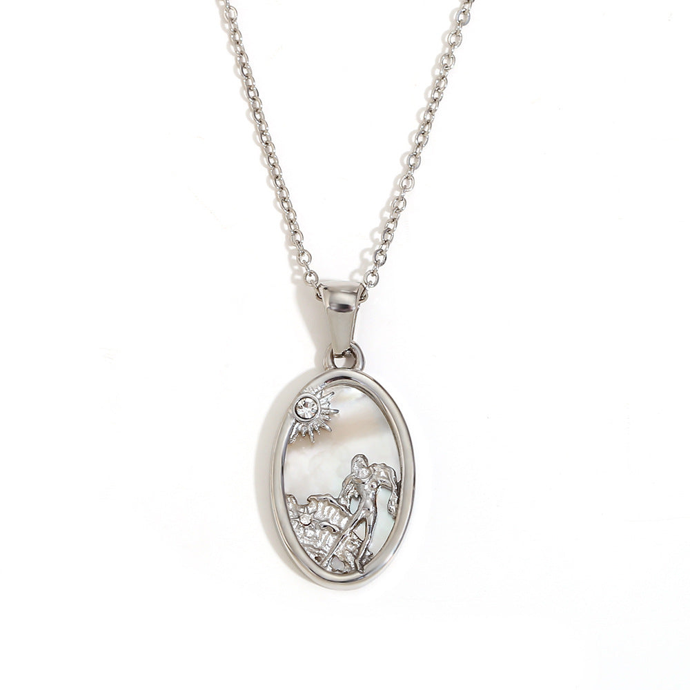 Niche Retro Pendant Stainless Steel 18K Gold Plated Red Agate Love Flower Manta Ray Necklace Female