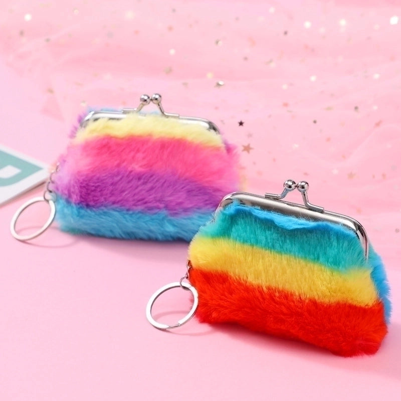 Women's Stripe Plush Zipper Coin Purses