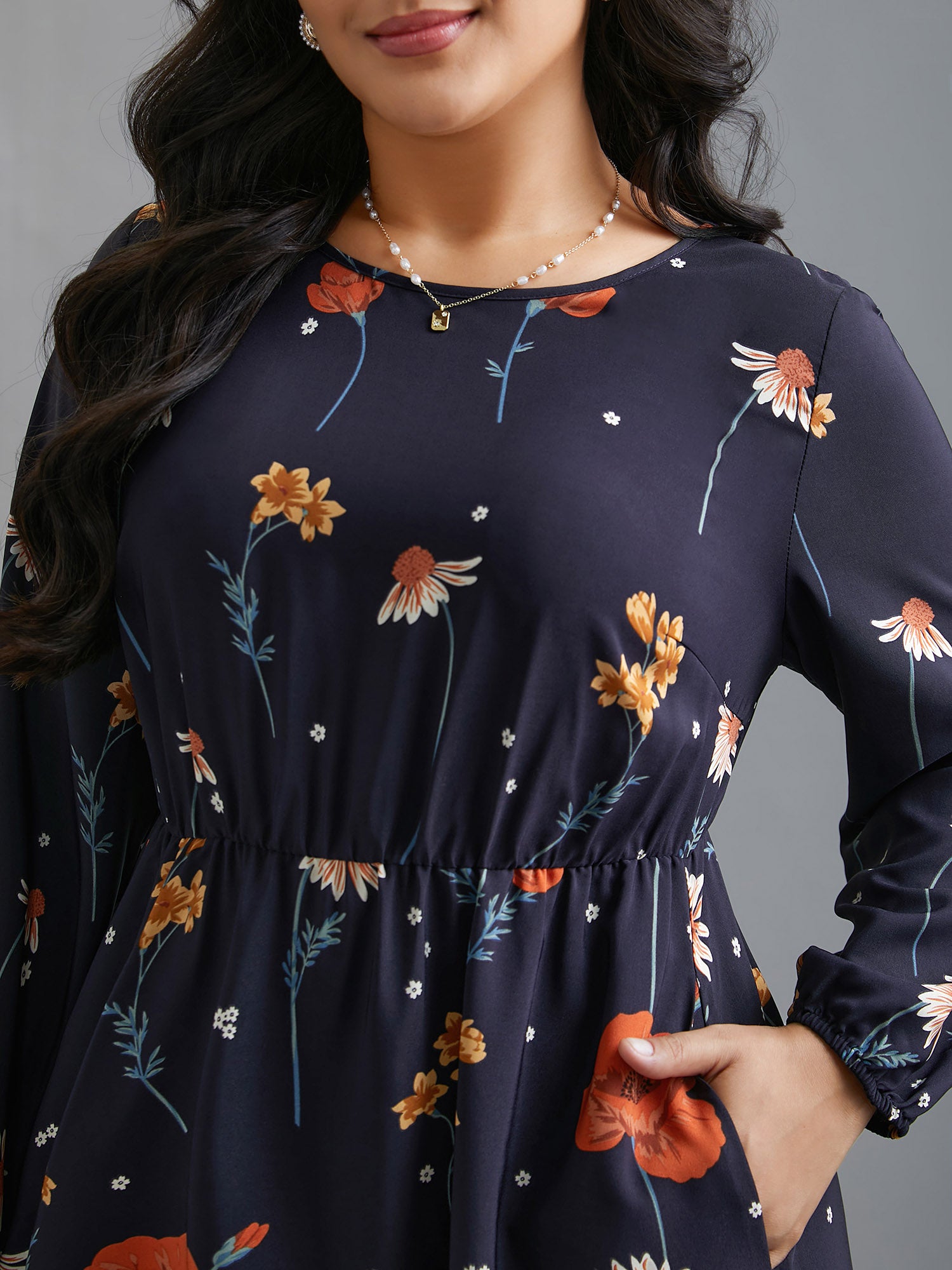 Floral Boho Print Lantern Sleeve Dress