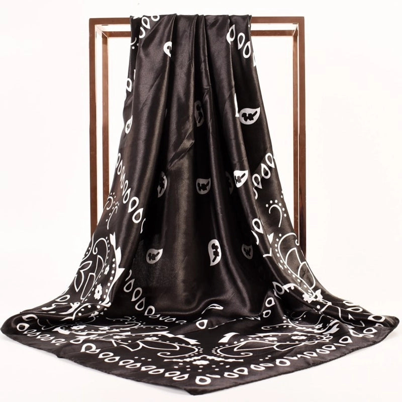 Women's Fashion Geometric Color Block Satin Silk Scarves