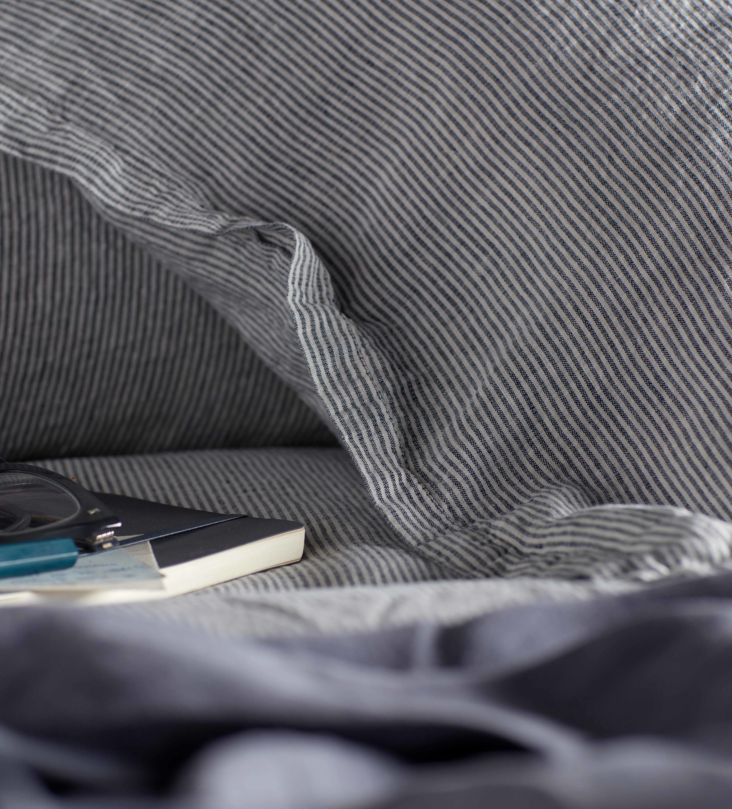 Blue Sid Stripe 100% Linen Duvet Cover