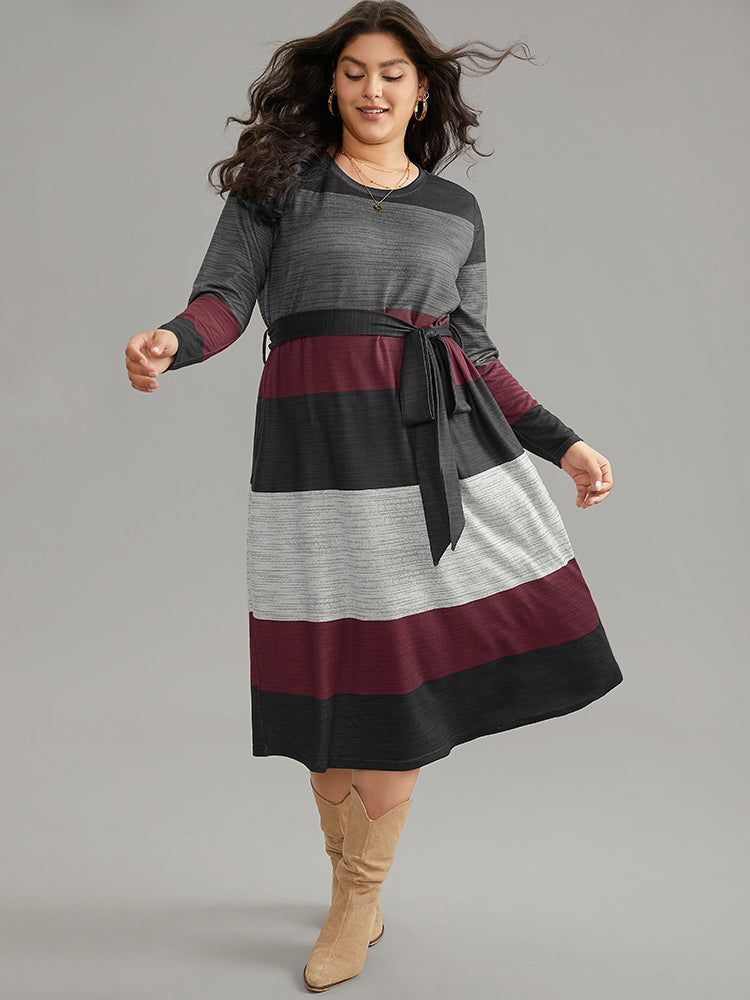 Colorblock Contrast Heather Belted Dress