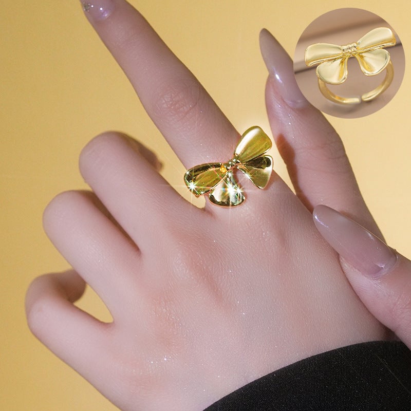 Niche Design Bow Ring For Women Fashionable Exquisite Simple And Versatile Open Ring