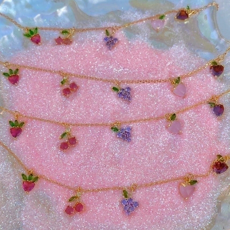 Copper Cable Chain Inlaid Zircon Fruit Artificial Gemstones Bracelets