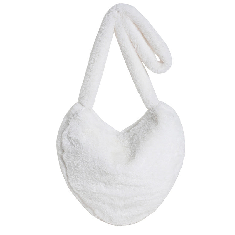Women's Medium All Seasons Plush Heart Shape Streetwear Heart-shaped Zipper Shoulder Bag