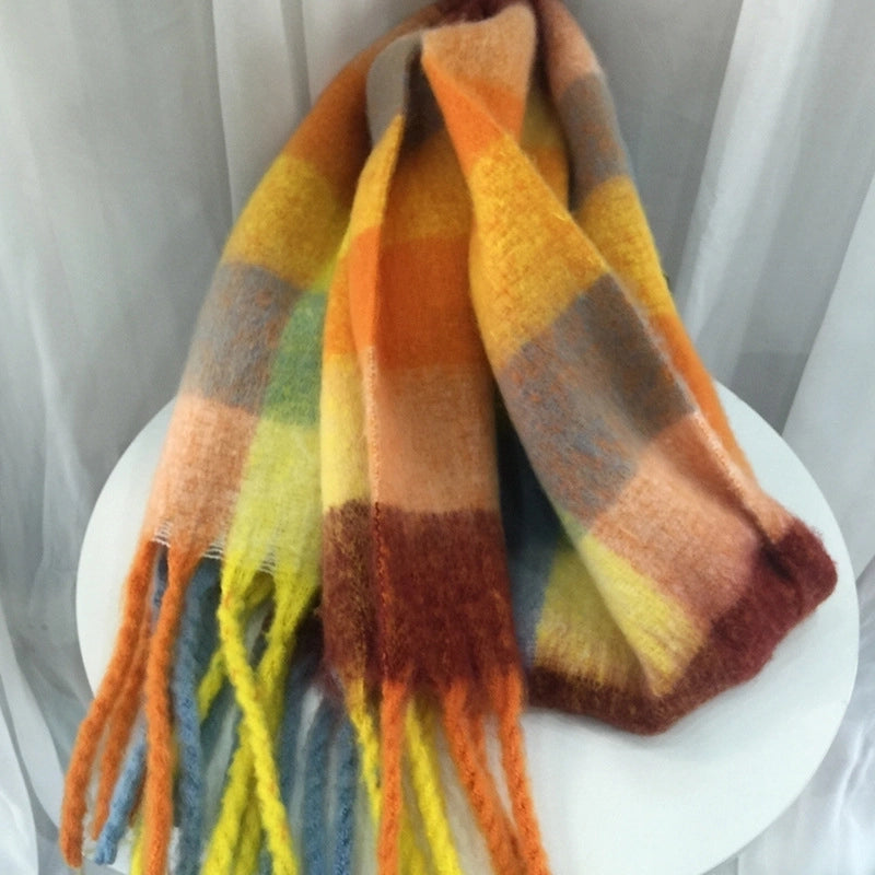 Mohair Nipped Color Scarf Cashmere Thickened Warm Scarf Shawl