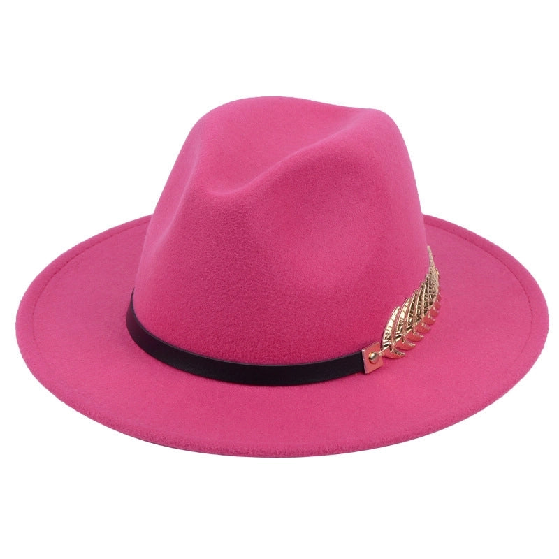 Metal Leaf Women's Woolen Hat Jazz Hat Autumn And Winter British Retro Top Hat Women