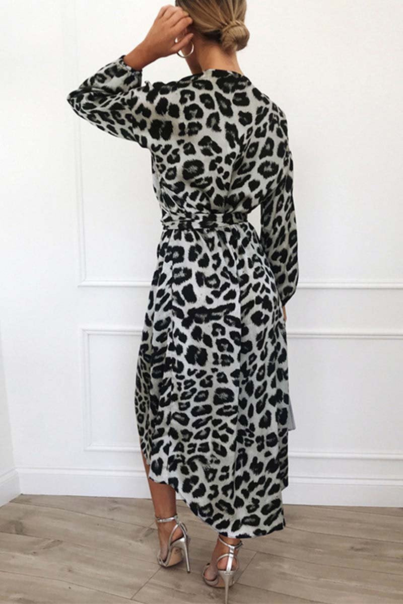 Florcoo V Neck Sexy Leopard Dress4 colors