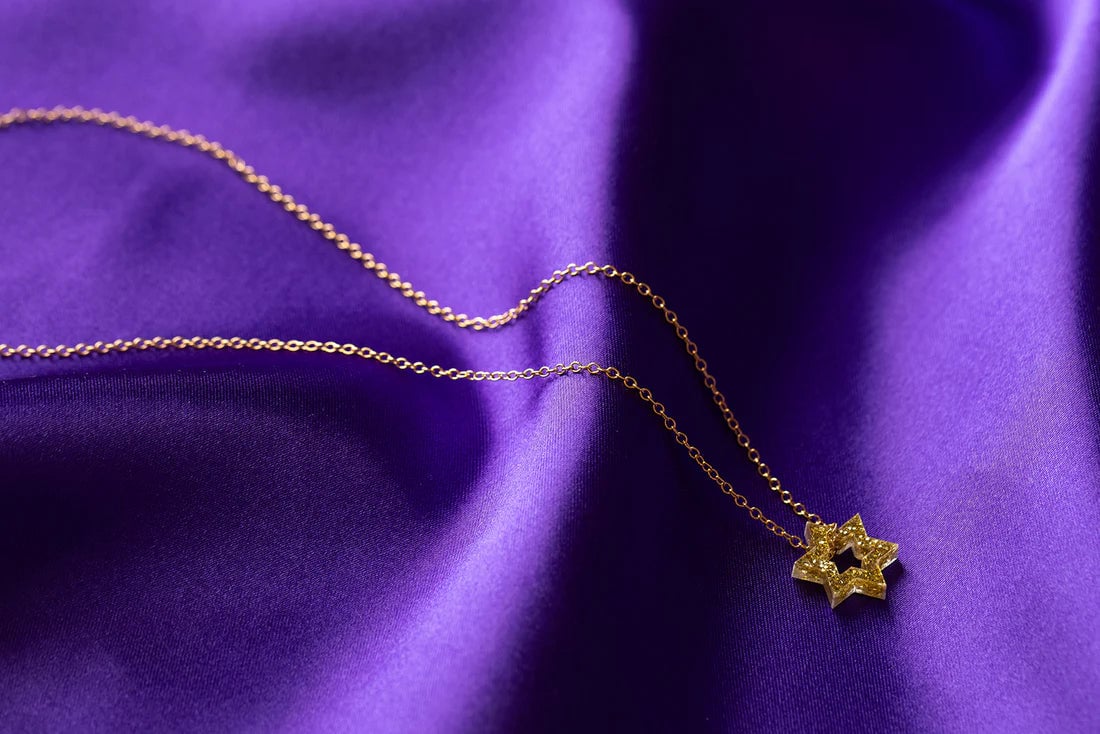 Micro Floating Magen David Necklace - Gold Glitter