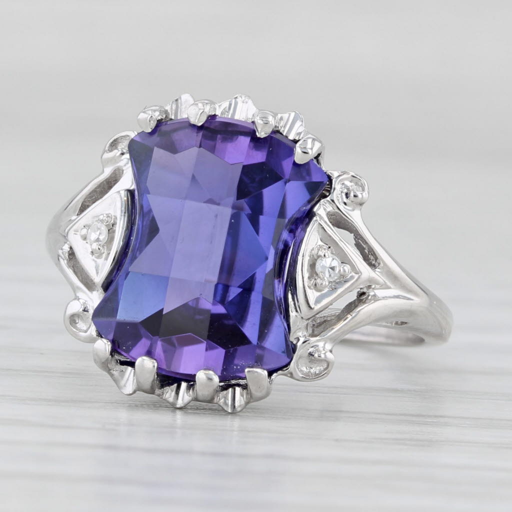 Lab Created Purple Blue Sapphire Diamond Ring 10k White Gold Size 6
