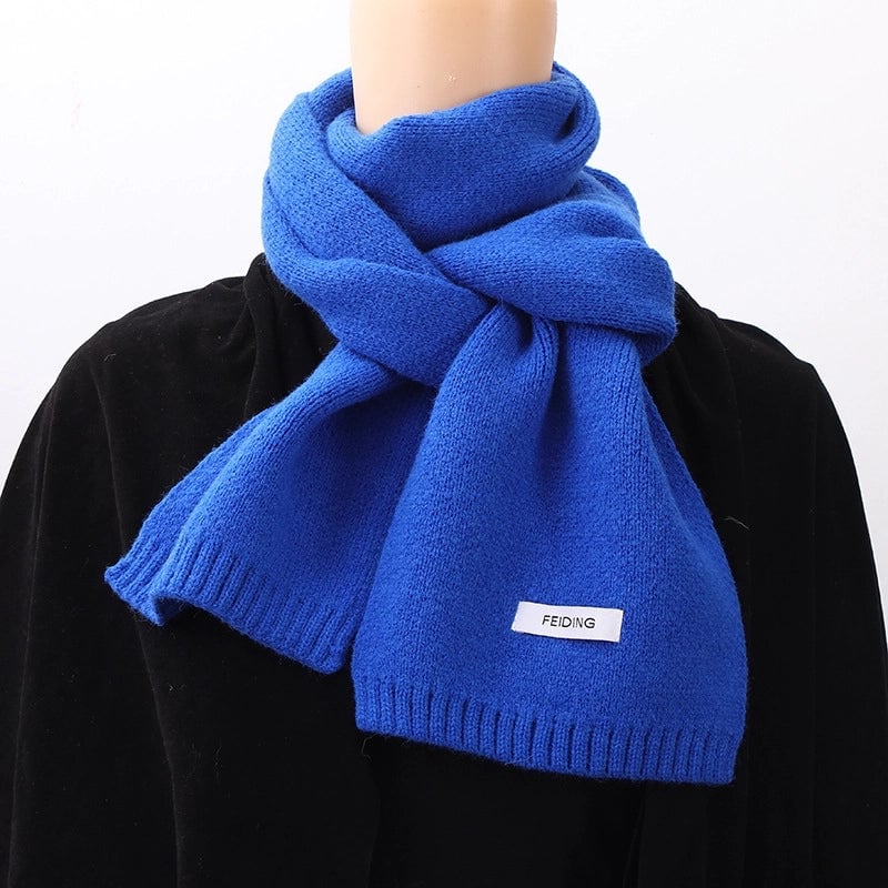 Warm Solid Color Scarf Women's Autumn And Winter Solid Color Patch Fashionable Student's New Knitted Small Scarf