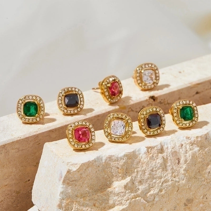 304 Stainless Steel Titanium Steel 16K Gold Plated White Gold Plated Gold Plated Classic Style Plating Inlay Square Zircon Bracelets Earrings Necklace