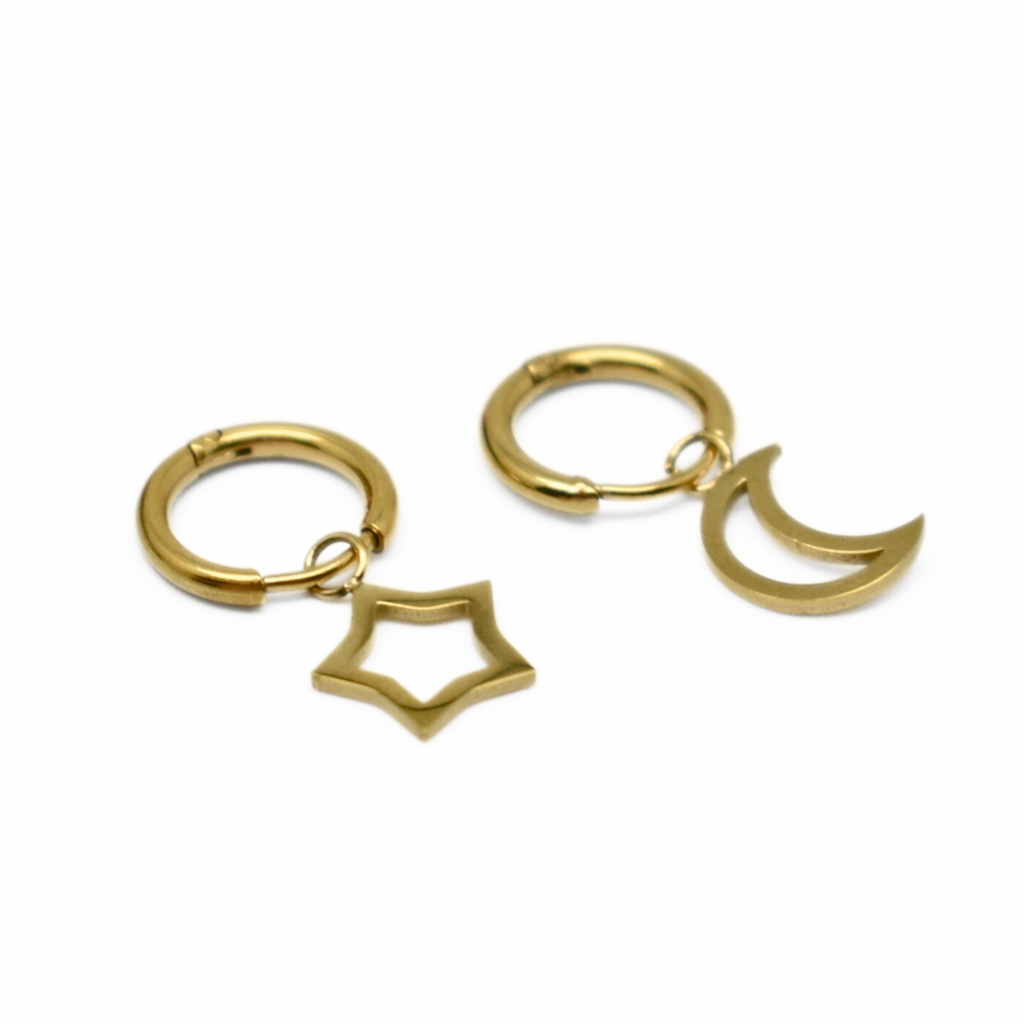 Starry moon charm hoops - Gold