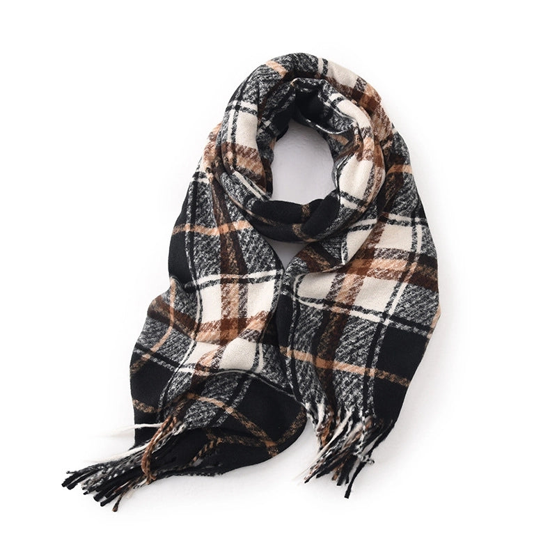 Women's Basic Plaid Polyester Tassel Scarf