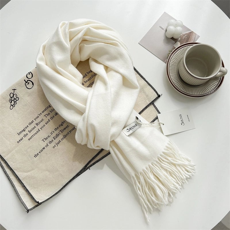 Women's Elegant Minimalist Solid Color Imitation Cashmere Tassel Scarf