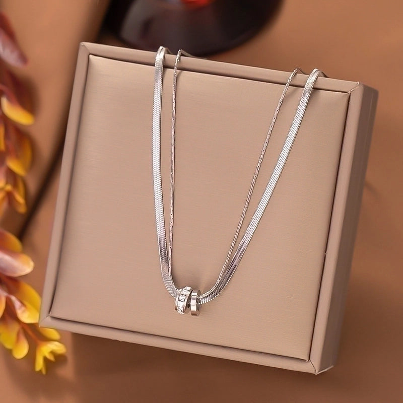 Titanium Steel Vintage Style Water Droplets Heart Shape Bow Knot Plating Pendant Necklace