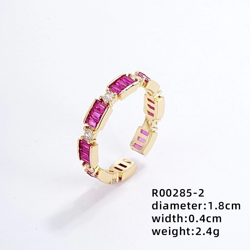 Copper Gold Plated IG Style Minimalist Plating Inlay Heart Shape Flower Zircon Open Rings