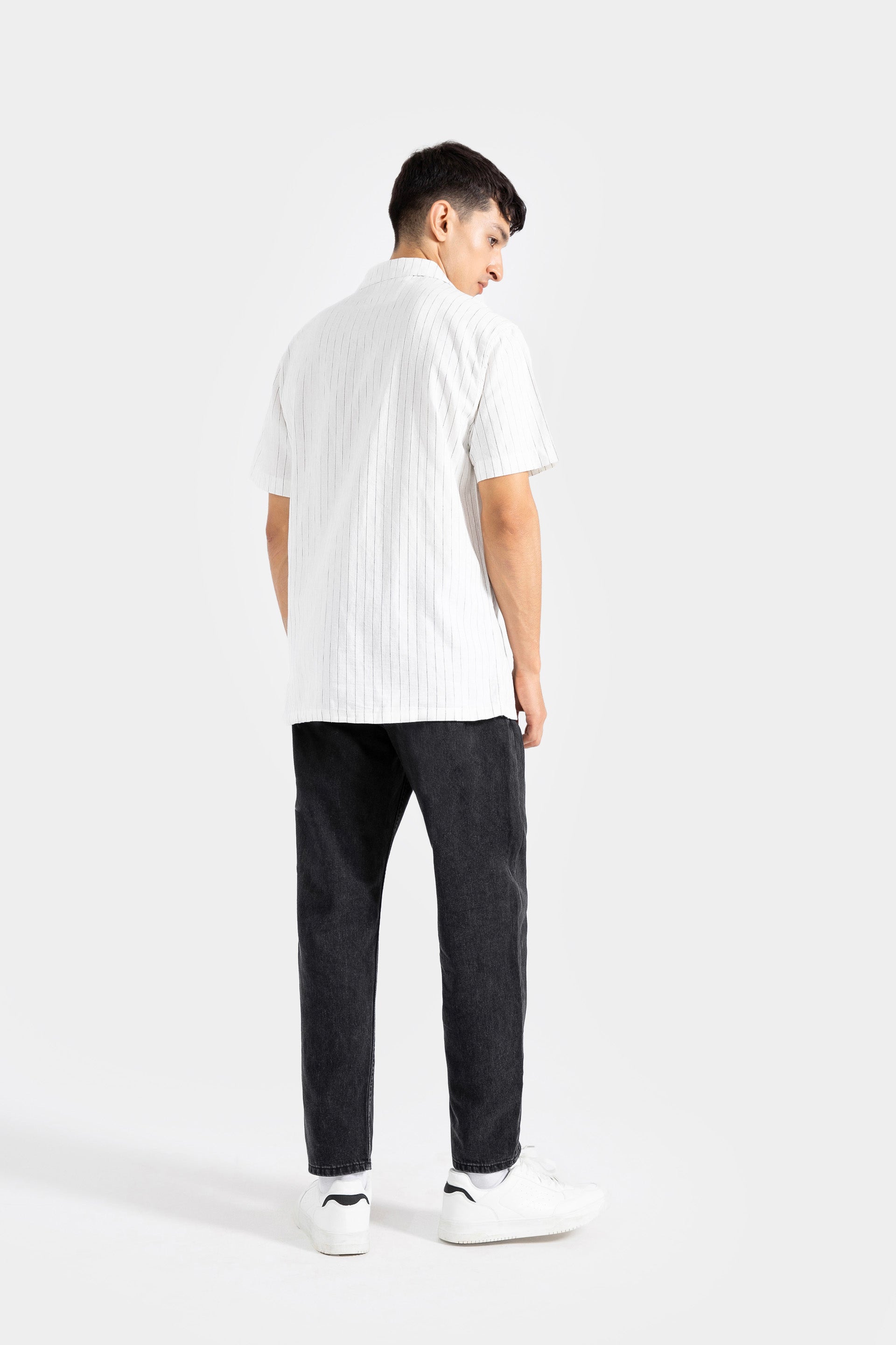 Cotton Linen Striped Resort Collar Shirt