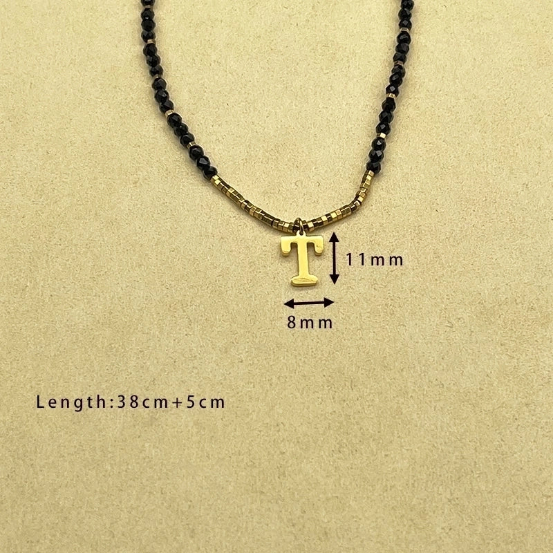 Casual Letter 304 Stainless Steel 18K Gold Plated Beaded Pendant Necklace