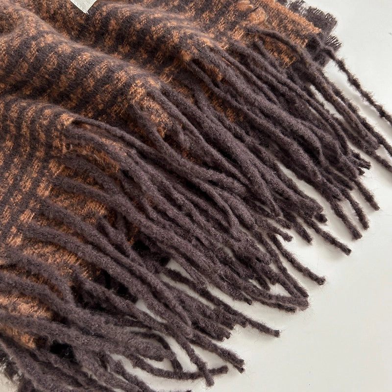 Unisex Retro Lattice Polyester Tassel Scarf