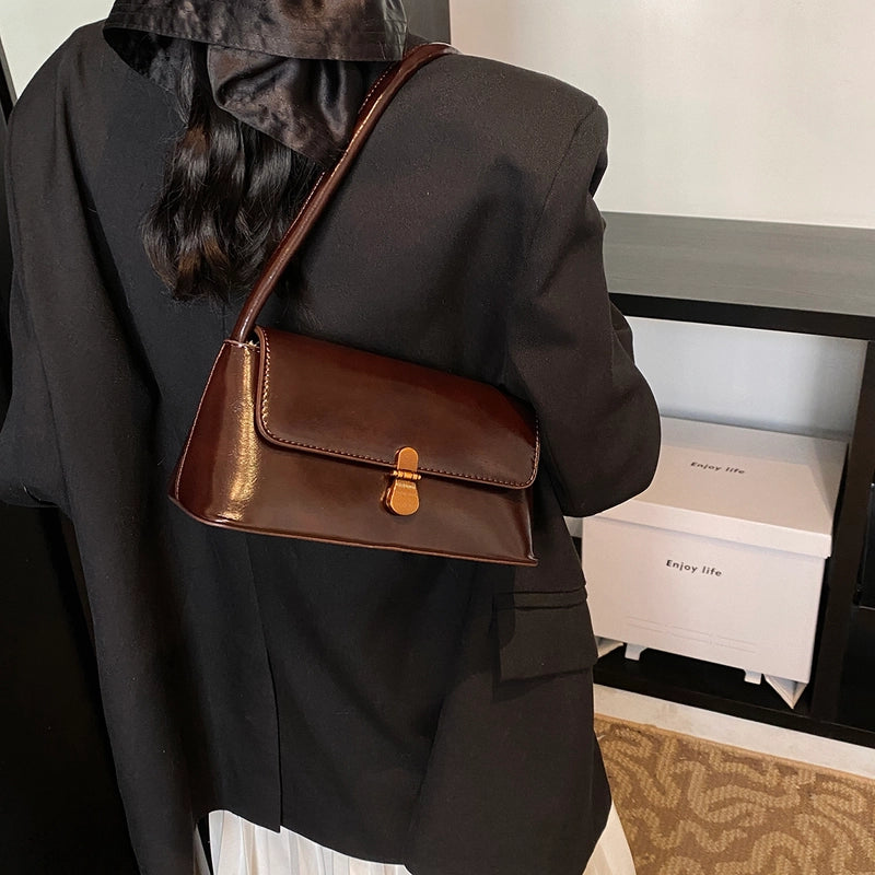 Women's Pu Leather Solid Color Classic Style Square Buckle Flip Cover Shoulder Bag