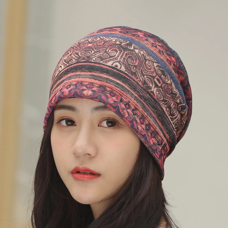 Printed Thin Hat Women's Pullover Hat Breathable Sparkling Toe Heap Moon Hat Headscarf Outdoor Hat
