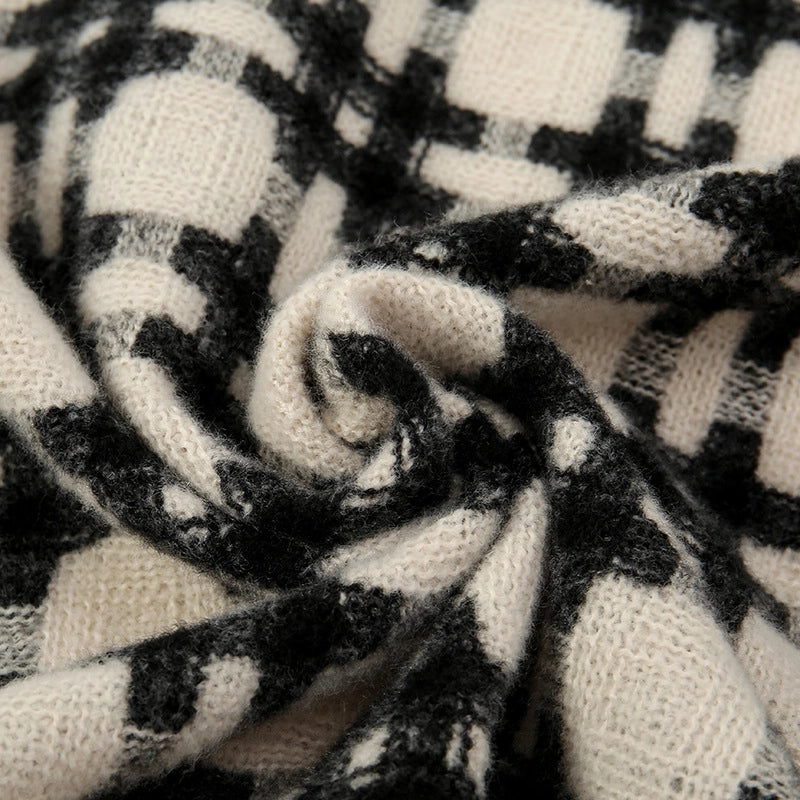 Tic Grid Striped Scarf Women's Winter High Sense  Warm Versatile Winter Bib Shawl Dual-Use