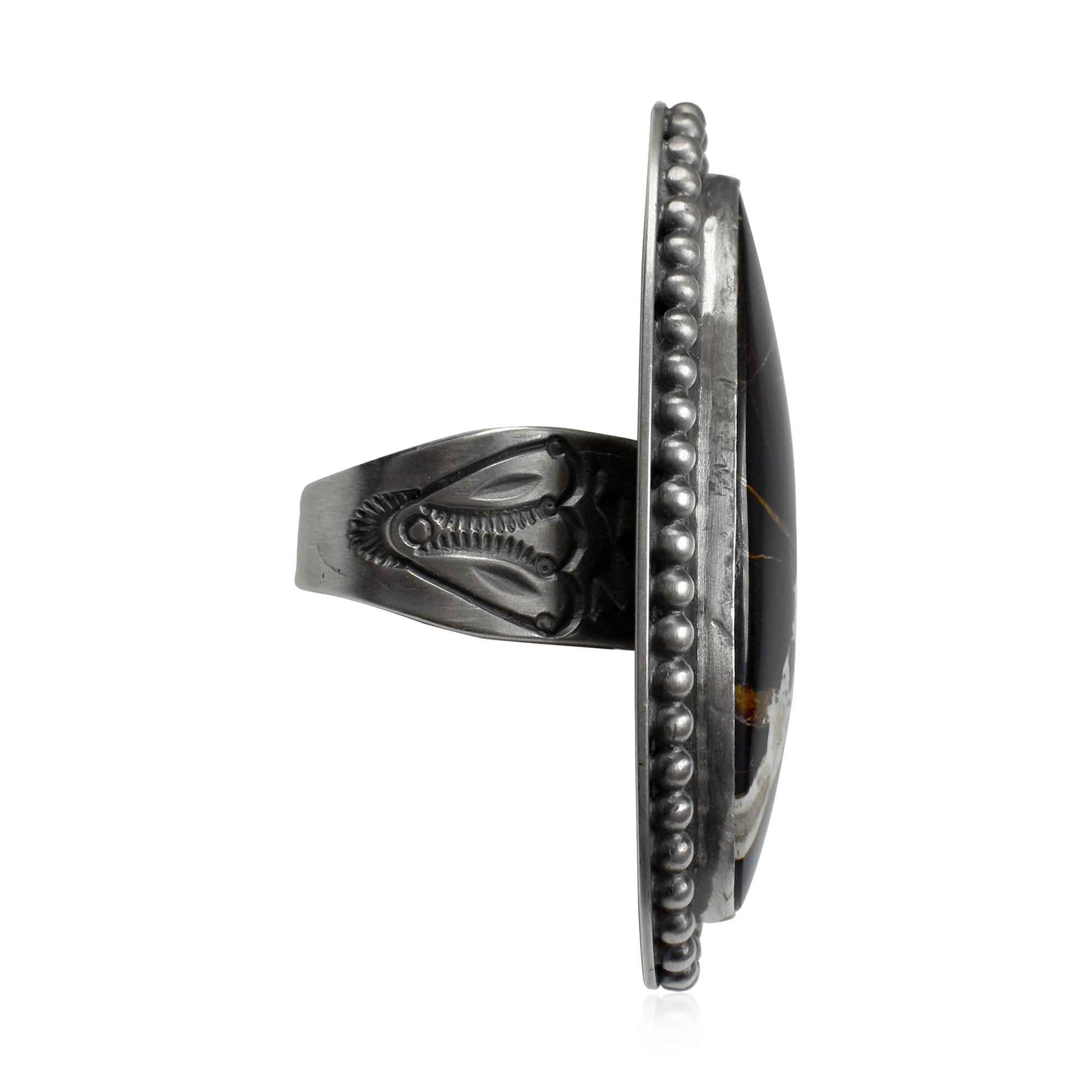 Large Hand-Tooled White Buffalo Ring