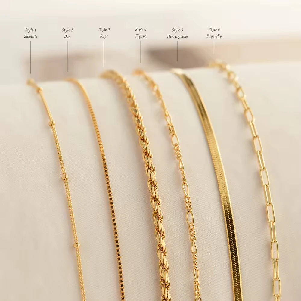 Minimalist Dainty 18k Gold Plated Stainless Steel Herringbone Bracelet Femme Paperclip Rope Box Chain Bracelets Women Everyday