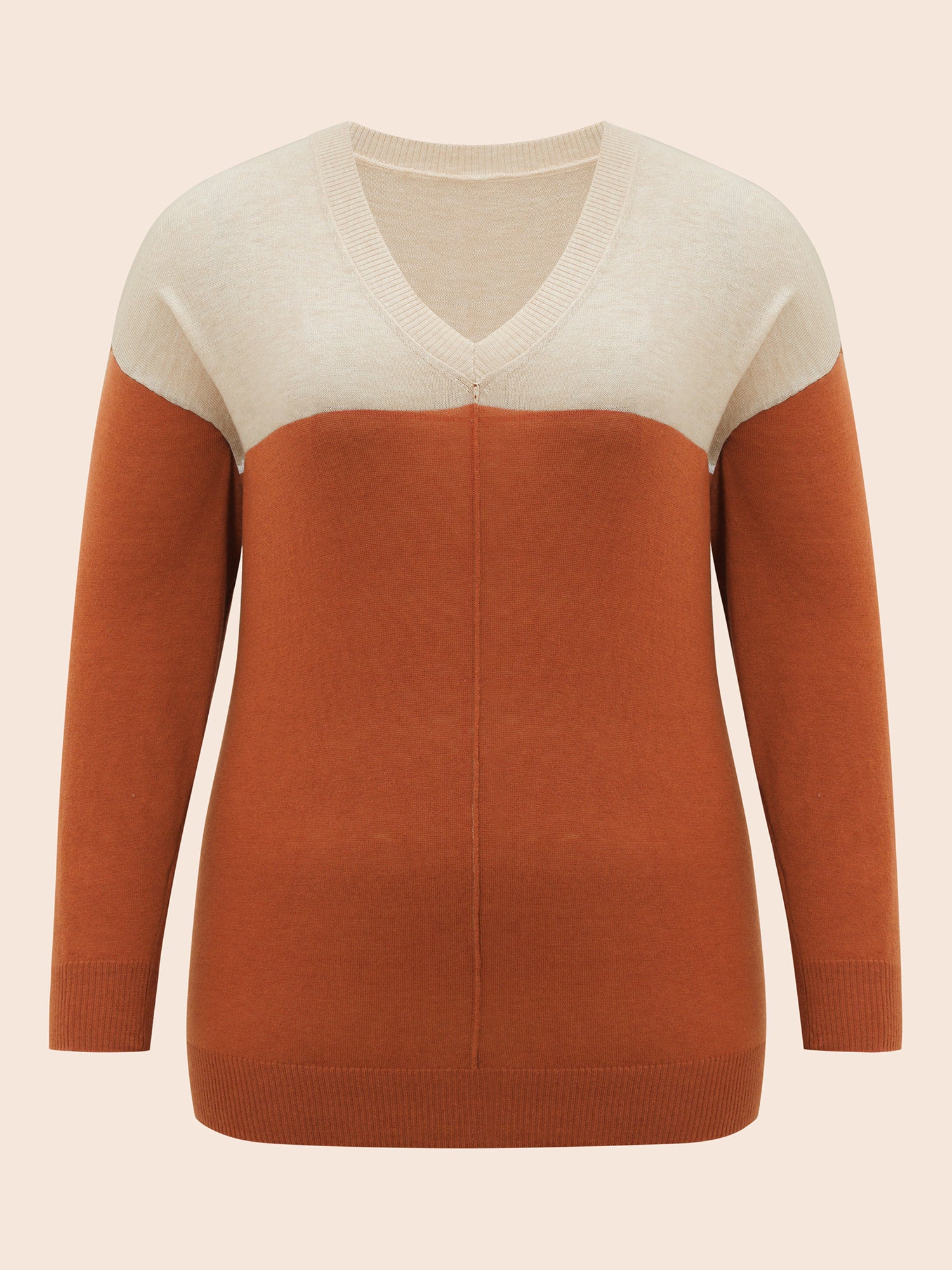 Supersoft Essentials Colorblock Two Tone Patchwork V Neck Pullover