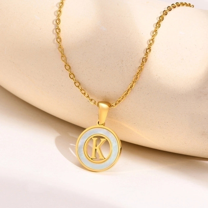 201 Stainless Steel INS Style Minimalist Plating Hollow Out Inlay Letter Shell Necklace Pendant