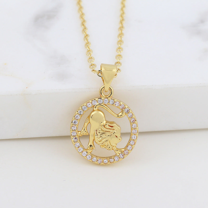 Women Diamond Metal Animal Zodiac Sign Copper Necklaces