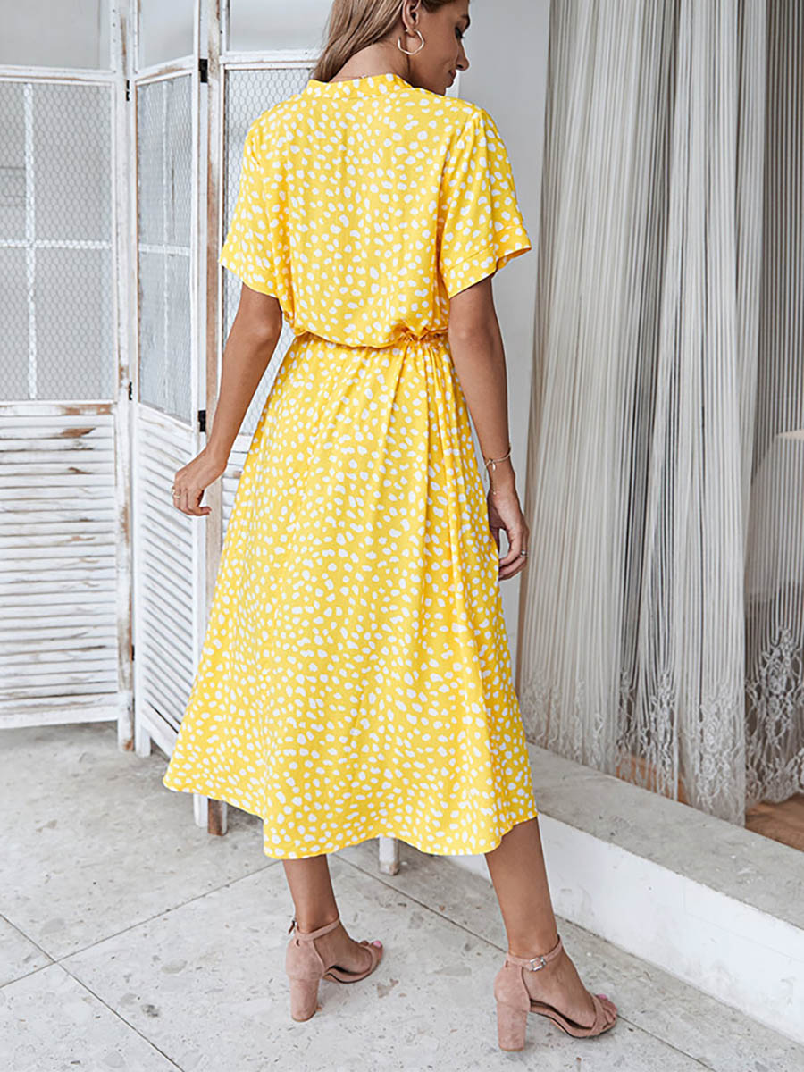 Polka Dot Short-Sleeve Dress(7 colors)