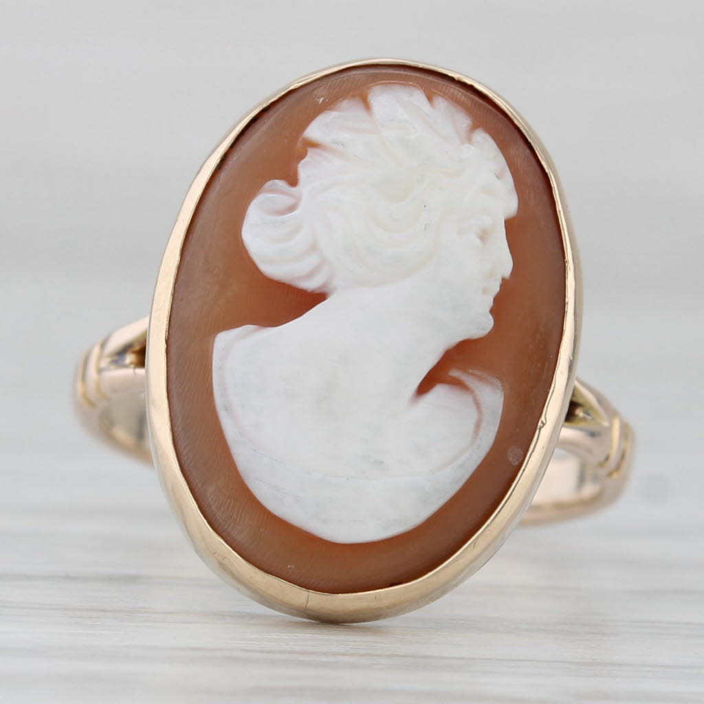Vintage Shell Cameo Ring 9k Yellow Gold Size 5.5 Figural Carving