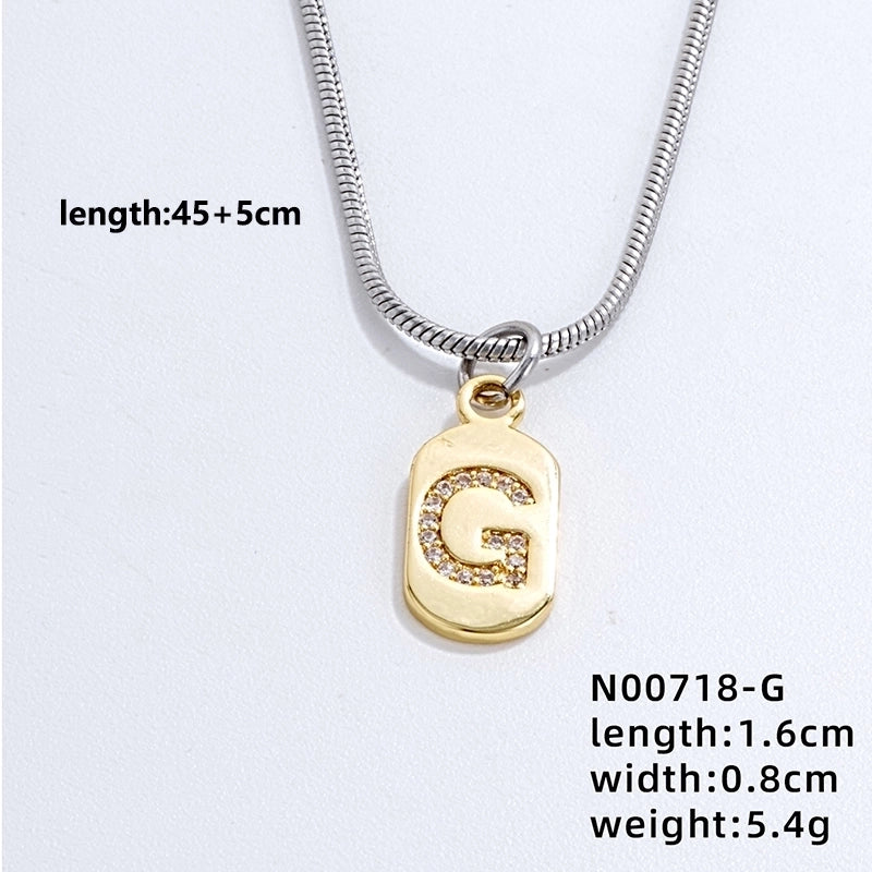 304 Stainless Steel Titanium Steel Gold Plated Minimalist Plating Chain Inlay Letter Zircon Pendant Necklace